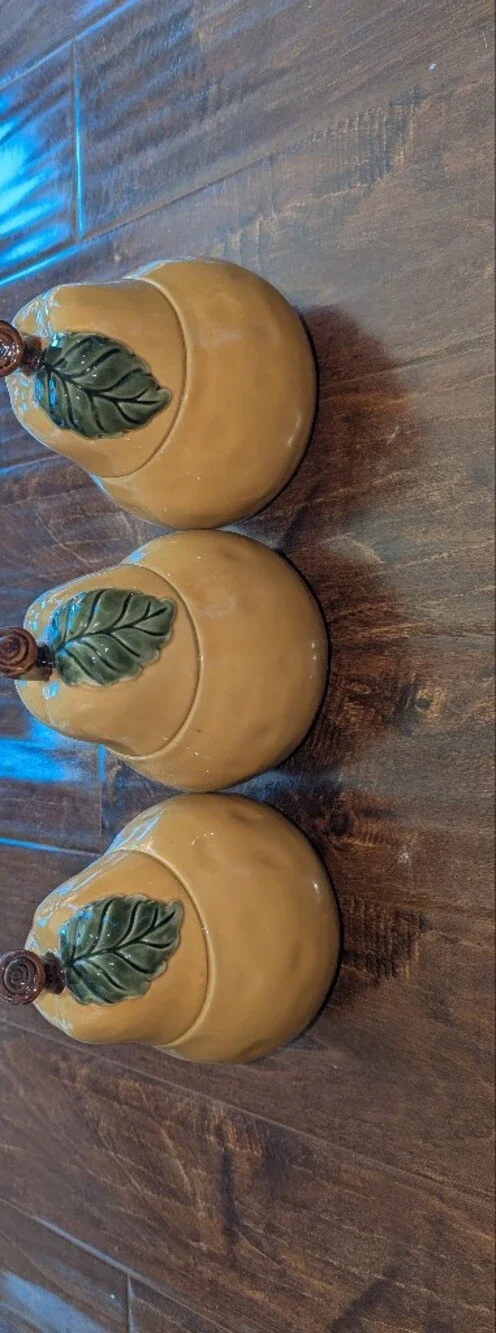 Ceramic Pear-Shaped Canister with Leaf Accent - Yellow